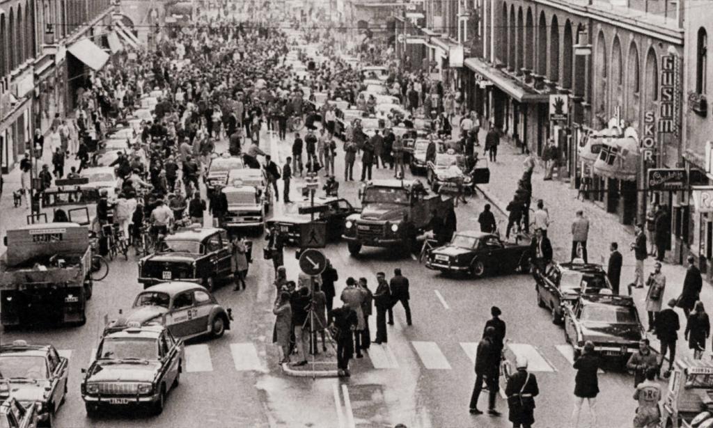 1967 год, первое утро после того, как Швеция перешла на правостороннее автомобильное движение с левостороннего